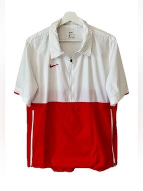 Nike Coaches White and Red Short-Sleeve Half-Zip Vented Windbreaker Size M